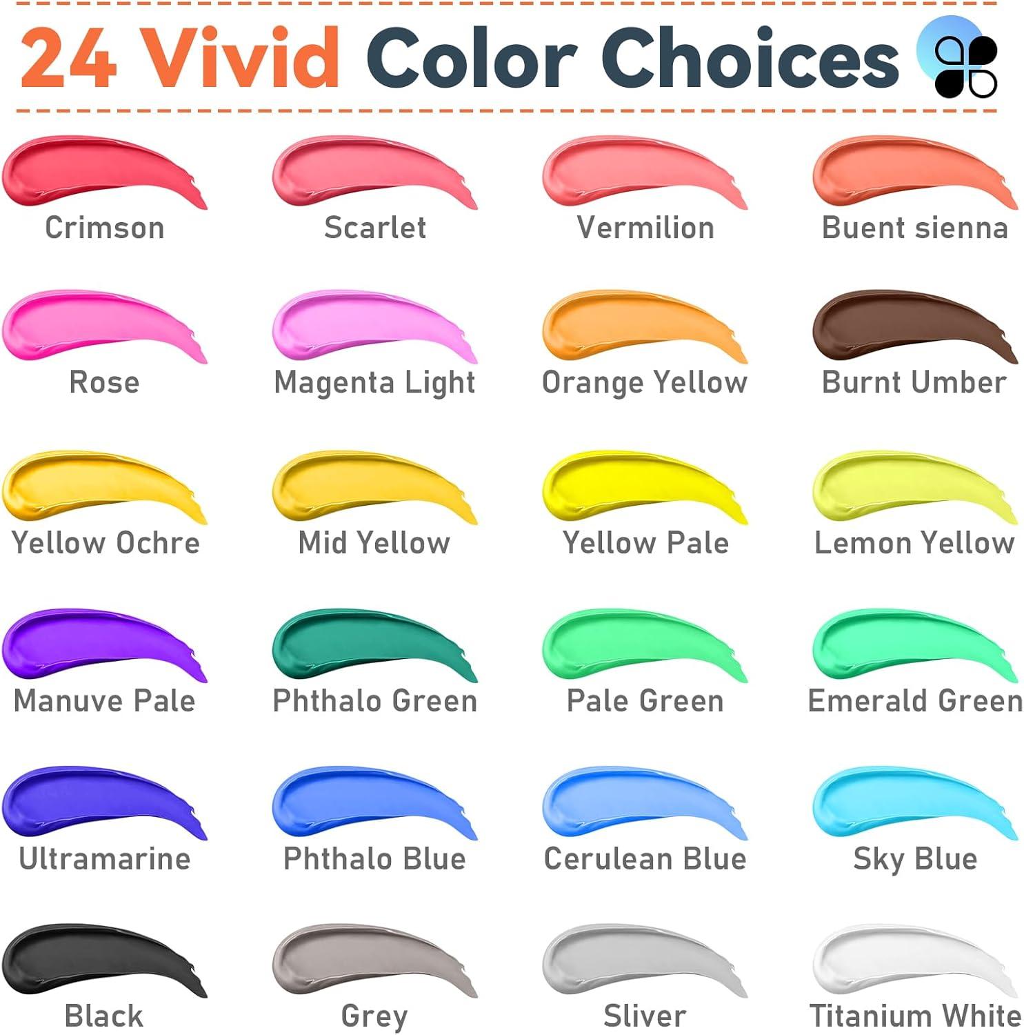 imageGOTIDEAL Acrylic Paint Set with Paint Brushes 24 Colors100ml 34 oz Outdoor Paint for Adults and Kids Perfect for Artist Beginner Ideal for Wood Canvas Rocks Craft Painting Supplies