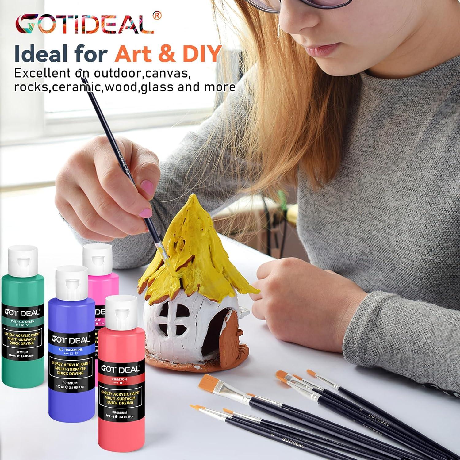 imageGOTIDEAL Acrylic Paint Set with Paint Brushes 24 Colors100ml 34 oz Outdoor Paint for Adults and Kids Perfect for Artist Beginner Ideal for Wood Canvas Rocks Craft Painting Supplies