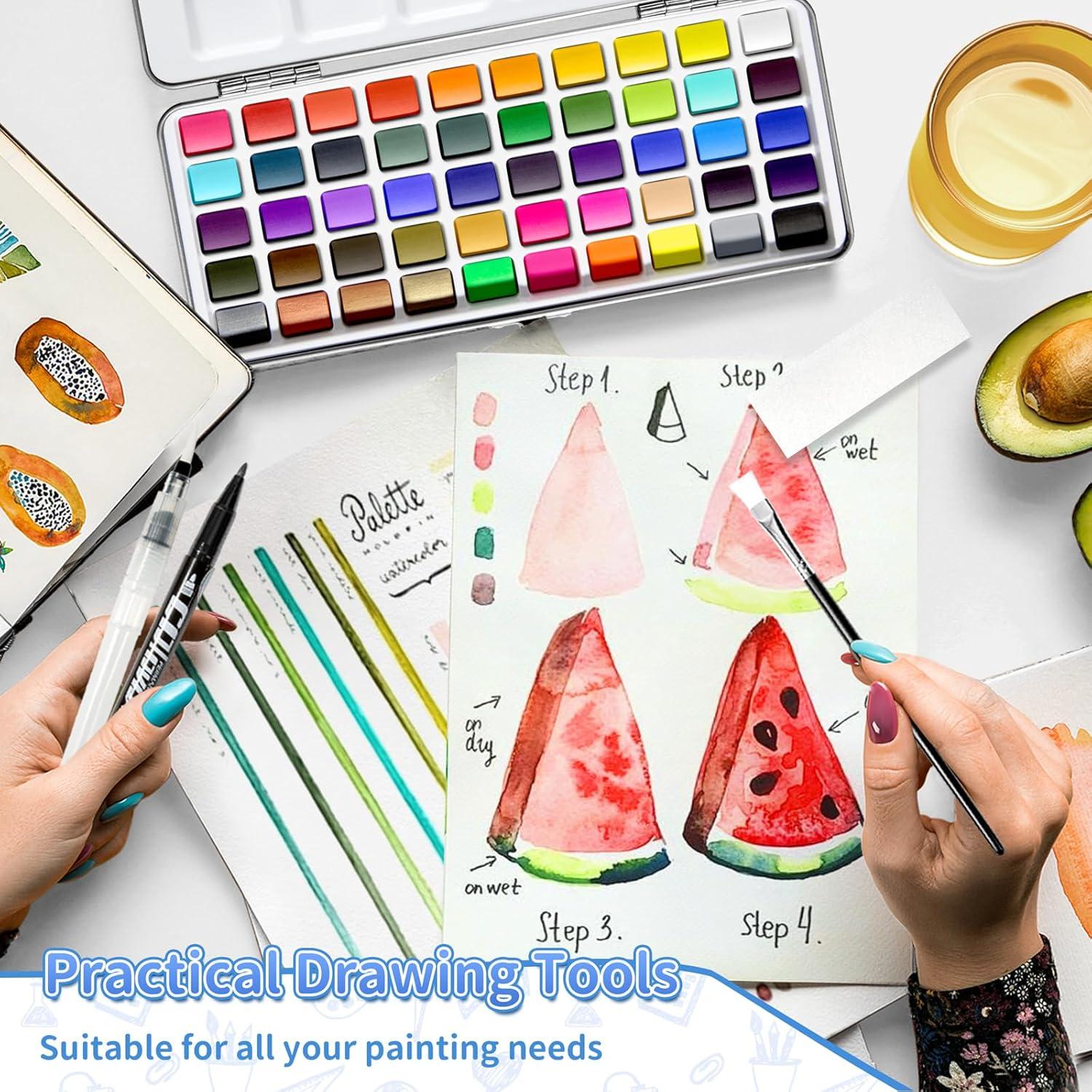 imageGOTIDEAL Watercolor Paint Set 50 Vivid Colors with Portable Carrying Case Perfect Travel Water Colors Paint Adult Set for ArtistsBeginnersProfessionals