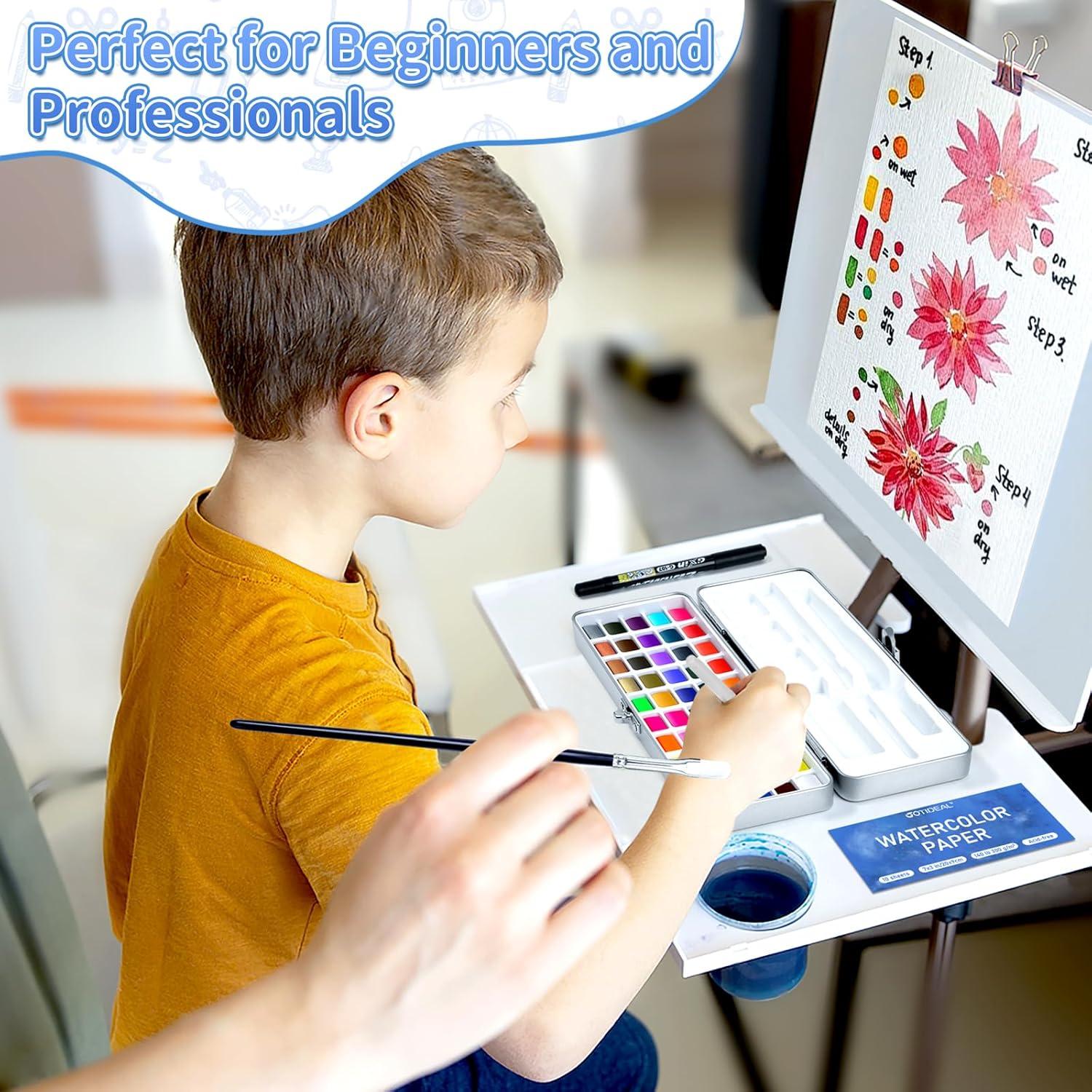 imageGOTIDEAL Watercolor Paint Set 50 Vivid Colors with Portable Carrying Case Perfect Travel Water Colors Paint Adult Set for ArtistsBeginnersProfessionals