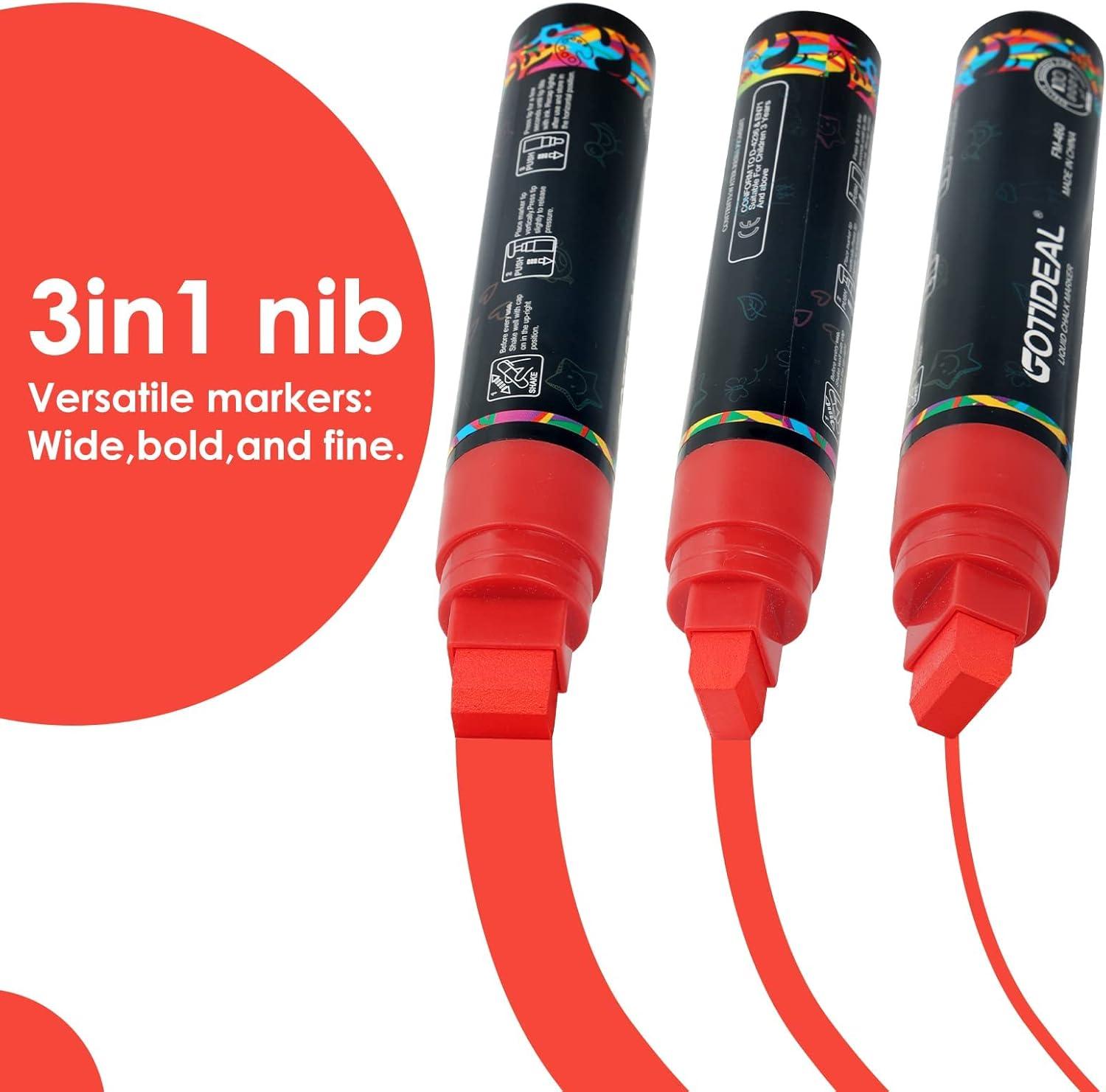 imageGOTIDEAL Window Markers Jumbo Chalk Markers for Blackboard ErasableWashable Car markers for Chalkboard AutoGlassMirrowCalendarThick Tip12 Colors Car Paint Pens With Metallic Colors15mm