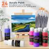 imageGOTIDEAL Acrylic Paint Set with Paint Brushes 24 Colors100ml 34 oz Outdoor Paint for Adults and Kids Perfect for Artist Beginner Ideal for Wood Canvas Rocks Craft Painting Supplies