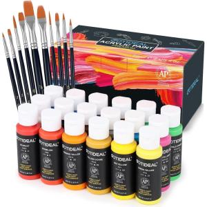 imageGOTIDEAL Acrylic Paint Set with 10 Brushes 18 Colors59ml 2 oz Art Craft Paint Non Toxic Perfect for Hobby Painters Artist Adults Ideal for Canvas Wood Ceramic Paint Supplies18 Colors