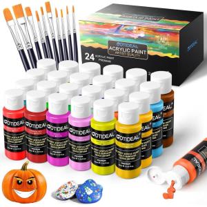 imageGOTIDEAL Acrylic Paint Set with Paint Brushes 24 Colors59ml 2 oz Art Craft Paint for Adults and Kids Perfect for Artist Beginner Ideal for Wood Canvas Rocks Outdoor Painting Supplies