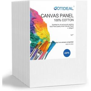 imageGOTIDEAL Bulk Canvas Boards for Painting 8x10quot inch Value Pack of 40 Gesso Primed Canvases for Painting  100 Cotton Art Supplies Canvas for Acrylic Paint Pouring Oil Paint5x7 inch