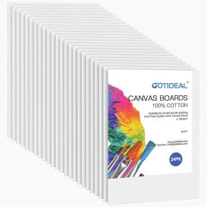 imageGOTIDEAL Canvas Boards for Painting 8x10 inch Set of 24 Gesso Primed White Canvases for Painting  100 Cotton Art Supplies Canvas for Acrylic Paint Pouring Oil Paint9x12 inch