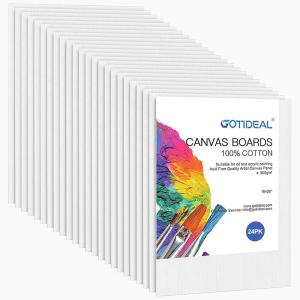 imageGOTIDEAL Canvas Boards for Painting 8x10 inch Set of 24 Gesso Primed White Canvases for Painting  100 Cotton Art Supplies Canvas for Acrylic Paint Pouring Oil Paint16x20 inch