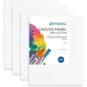imageGOTIDEAL Canvas Boards for Painting 8x10 inch Set of 4 Gesso Primed White Blank Canvases for Painting  100 Cotton Art Supplies Canvas Panel for Acrylic Paint Pouring Oil Paint