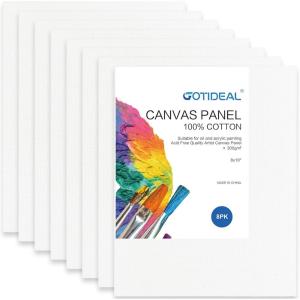 imageGOTIDEAL Canvas Boards for Painting 8x10 inch Set of 8 Gesso Primed White Blank Canvases for Painting  100 Cotton Art Supplies Canvas Panel for Acrylic Paint Pouring Oil Paint