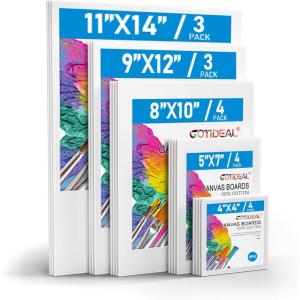 imageGOTIDEAL Canvas for Painting 18 Pack Multi Pack 4x4 5x7 8x10 9x1211x14 Canvas Boards for Painting Primed White Blank Artist Canvas Variety Pack for Acrylic Oil Paint Watercolor Gouache18 Pack