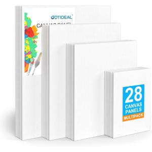 imageGOTIDEAL Canvas for Painting 18 Pack Multi Pack 4x4 5x7 8x10 9x1211x14 Canvas Boards for Painting Primed White Blank Artist Canvas Variety Pack for Acrylic Oil Paint Watercolor Gouache28 Pack
