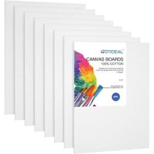 imageGOTIDEAL Canvases for Painting 6x8 inch of 24 Professional Primed White Blank Flat Canvas Panels 100 Cotton Artist Canvas Boards for Acrylics Painting Oil Watercolor Tempera9x12