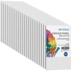 imageGOTIDEAL Canvases for Painting 6x8 inch of 24 Professional Primed White Blank Flat Canvas Panels 100 Cotton Artist Canvas Boards for Acrylics Painting Oil Watercolor Tempera3x5