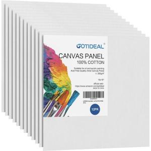 imageGOTIDEAL Canvases for Painting 6x8 inch of 24 Professional Primed White Blank Flat Canvas Panels 100 Cotton Artist Canvas Boards for Acrylics Painting Oil Watercolor Tempera10x10