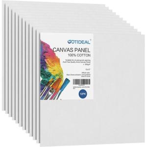 imageGOTIDEAL Canvases for Painting 6x8 inch of 24 Professional Primed White Blank Flat Canvas Panels 100 Cotton Artist Canvas Boards for Acrylics Painting Oil Watercolor Tempera12x12