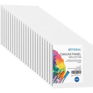 imageGOTIDEAL Canvases for Painting 6x8 inch of 24 Professional Primed White Blank Flat Canvas Panels 100 Cotton Artist Canvas Boards for Acrylics Painting Oil Watercolor Tempera4x4