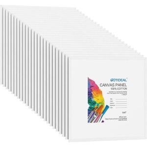 imageGOTIDEAL Canvases for Painting 6x8 inch of 24 Professional Primed White Blank Flat Canvas Panels 100 Cotton Artist Canvas Boards for Acrylics Painting Oil Watercolor Tempera6x6