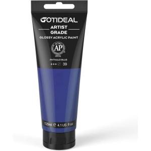 imageGOTIDEAL Craft Acrylic Paint Set8 Primary Colors120ml4 oz Rich Pigments NonToxic Washable Professional Paint for Pouring on Canvas Rocks Ceramic Fabric Leather Ideal for Artist AdultsPhthalo Blue