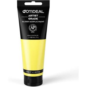 imageGOTIDEAL Craft Acrylic Paint Set8 Primary Colors120ml4 oz Rich Pigments NonToxic Washable Professional Paint for Pouring on Canvas Rocks Ceramic Fabric Leather Ideal for Artist AdultsPearl Clon Yellow
