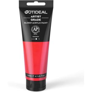 imageGOTIDEAL Craft Acrylic Paint Set8 Primary Colors120ml4 oz Rich Pigments NonToxic Washable Professional Paint for Pouring on Canvas Rocks Ceramic Fabric Leather Ideal for Artist AdultsCrimson