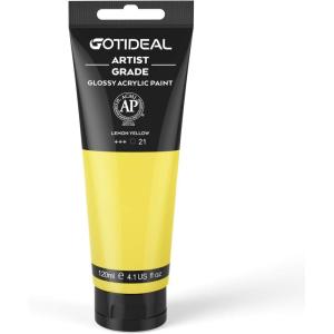imageGOTIDEAL Craft Acrylic Paint Set8 Primary Colors120ml4 oz Rich Pigments NonToxic Washable Professional Paint for Pouring on Canvas Rocks Ceramic Fabric Leather Ideal for Artist AdultsLemon Yellow