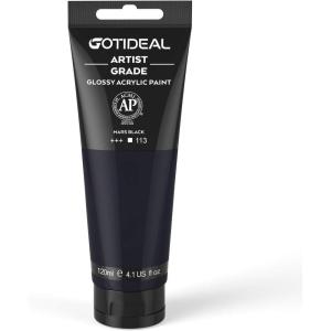 imageGOTIDEAL Craft Acrylic Paint Set8 Primary Colors120ml4 oz Rich Pigments NonToxic Washable Professional Paint for Pouring on Canvas Rocks Ceramic Fabric Leather Ideal for Artist AdultsMars Black