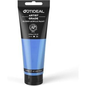 imageGOTIDEAL Craft Acrylic Paint Set8 Primary Colors120ml4 oz Rich Pigments NonToxic Washable Professional Paint for Pouring on Canvas Rocks Ceramic Fabric Leather Ideal for Artist AdultsCobalt Blue