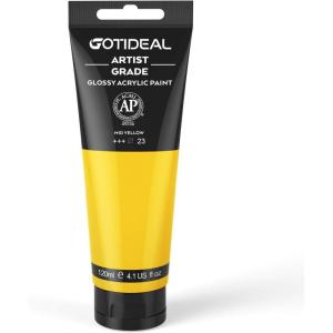 imageGOTIDEAL Craft Acrylic Paint Set8 Primary Colors120ml4 oz Rich Pigments NonToxic Washable Professional Paint for Pouring on Canvas Rocks Ceramic Fabric Leather Ideal for Artist AdultsMid Yellow