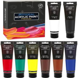 imageGOTIDEAL Craft Acrylic Paint Set8 Primary Colors120ml4 oz Rich Pigments NonToxic Washable Professional Paint for Pouring on Canvas Rocks Ceramic Fabric Leather Ideal for Artist Adults8 Colors