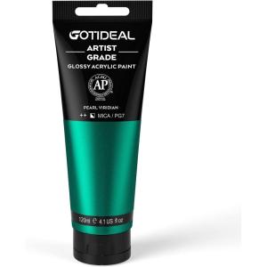 imageGOTIDEAL Metallic Acrylic Paint Pearl Viridian Green Tubes120ml 41 oz Non Toxic Non FadingRich Pigments for Painters Adults ampamp Kids Ideal for Canvas Wood Clay Fabric Ceramic Craft SuppliesPearl Viridian