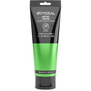 imageGOTIDEAL Metallic Acrylic Paint Pearl Viridian Green Tubes120ml 41 oz Non Toxic Non FadingRich Pigments for Painters Adults ampamp Kids Ideal for Canvas Wood Clay Fabric Ceramic Craft SuppliesChameleon Green