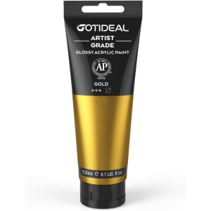 imageGOTIDEAL Metallic Acrylic Paint Pearl Viridian Green Tubes120ml 41 oz Non Toxic Non FadingRich Pigments for Painters Adults ampamp Kids Ideal for Canvas Wood Clay Fabric Ceramic Craft SuppliesGold