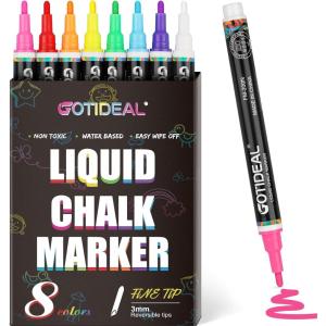 imageGOTIDEAL White Chalk Markers Bold Tip Washable Chalkboard Markers Car Window Markersfor Blackboard Glass ampamp Bistro NonToxic Erasable Paint Chalk Pens Reversible Tip6mm3mm8 Colors