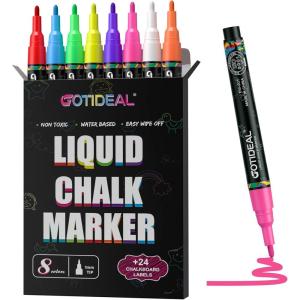 imageGOTIDEAL White Chalk Markers Bold Tip Washable Chalkboard Markers Car Window Markersfor Blackboard Glass ampamp Bistro NonToxic Erasable Paint Chalk Pens Reversible Tip6mm1mm8 Colors