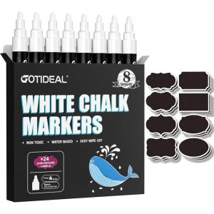 imageGOTIDEAL White Chalk Markers Bold Tip Washable Chalkboard Markers Car Window Markersfor Blackboard Glass ampamp Bistro NonToxic Erasable Paint Chalk Pens Reversible Tip6mm6mmWhite