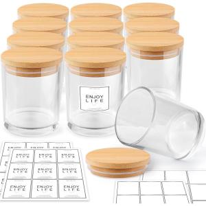 imageGOTIDEAL 12 Pack 6 OZ Clear Candle Jars With Bamboo Lids for Making Supplies Bulk Empty Containers Tins Small Glass Jars for Soy Wax