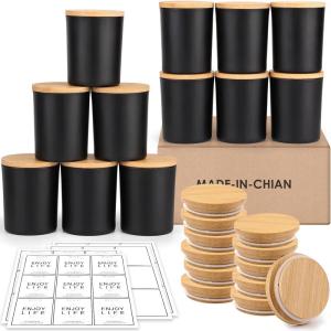 imageGOTIDEAL 12 Pack 6 OZ Frosted Black Candle Jars with Bamboo Lids for Making Candles Supplies Bulk Empty Candle Containers Tins Small Glass Jars for Candle Soy Wax