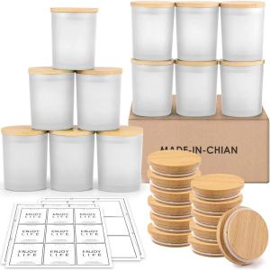 imageGOTIDEAL 12 Pack 6 OZ Frosted White Candle Jars With Bamboo Lids for Making Supplies Bulk Empty Containers Tins Small Glass Jars for Soy Wax