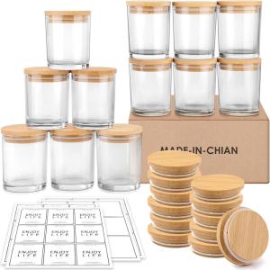 imageGOTIDEAL 12 Pack 9 OZ Clear Glass Jars with Bamboo Lids Bulk Empty Candle Containers for Making Candles Soy Wax