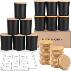 imageGOTIDEAL 12 Pack 9 OZ Frosted Black Candle Jars with Bamboo Lids for Making Candles Supplies Bulk Empty Candle Containers Tins Small Glass Jars for Candle Soy Wax