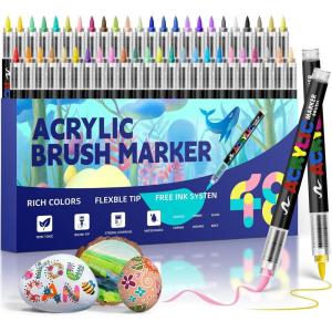 imageGOTIDEAL Acrylic Paint Markers Brush TipWaterproof Paint Pens acrylic MarkersNo Bleed Acrylic Brush markers for FabricWoodRocksCanvas PaintingGlassCeramicArt Craft Supplies24 Colors48 Colors