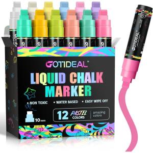 imageGOTIDEAL Window Markers Jumbo Chalk Markers for Blackboard Washable Car Marker for ChalkboardGlass Mirrow10mm Thick Tip12 Colors With Metallic ColorsPastel