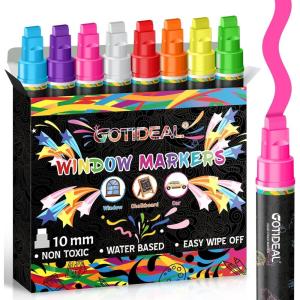 image:imageGOTIDEAL Window Markers10mm Jumbo Chalk Markers for BlackboardWashable Car Marker for ChalkboardGlass MirrowThick Tip Window paint markers Erasable for Wedding Married Painting8 Colors
